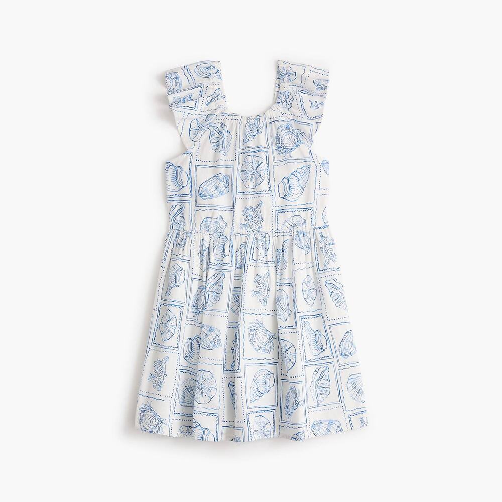 NWT Crewcuts Girls' Linen-Blend Seashell Bow-Back Dress Size 16